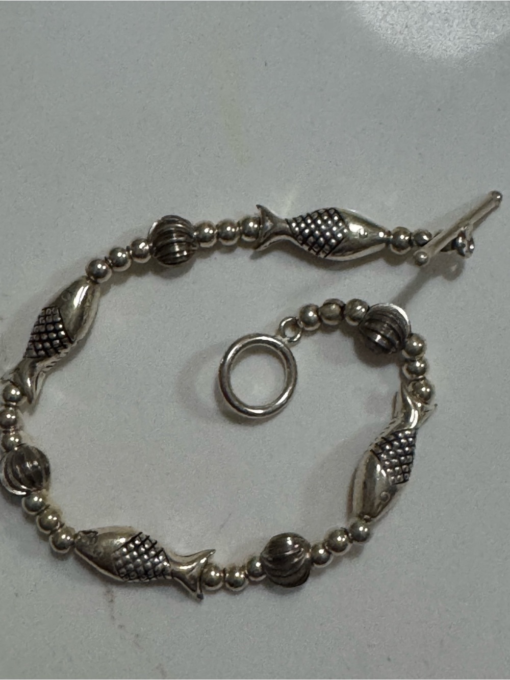 Sterling Silver Fish Bead Bracelet - Silver